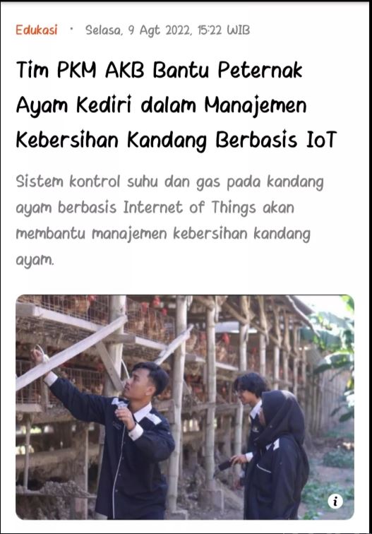 Tim PKM AKB Bantu Peternak Ayam Kediri dalam Manajemen Kebersihan Kandang Berbasis IoT